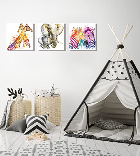 Visual Art Decor Cute Animals Picture For Kids Nursury Bedroom Watercolor Lovely Zebra Giraffe Elephant Painting Canvas Prints Decoration Artwork Gift For Boys Girls Children Room #TOP2