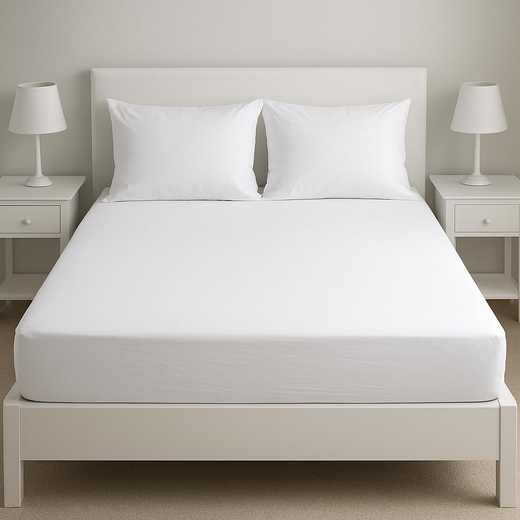 Novexa 3PCS Bedsheet 100% Egyptian Cotton Double Fitted Sheets 400 Thread Count 25cm Fitted Sheet SET with 2 PIllowcase Pair Deep Bed Sheet Luxury Ultra Soft White Fitted Cover