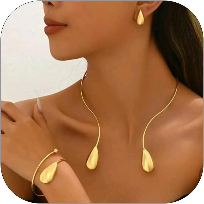 Statement Earrings Statement Necklace Chunky Gold Necklaces Jewelry Sets for Women Water Drop Earrings Christmas Jewelry Gifts