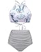 Tempt Me Women Two Piece Bikini Vintage Floral Print High Neck Lace Up Cross Top With High Waisted Stripe Bottoms