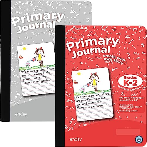Image of Enday Primary Journal Grades K-2, Primary Writing Journal, Half Page Ruled Primary Journal Composition Notebook for Kids, 100 Sheets kids Notebook, Red and Grey (2 Pack)