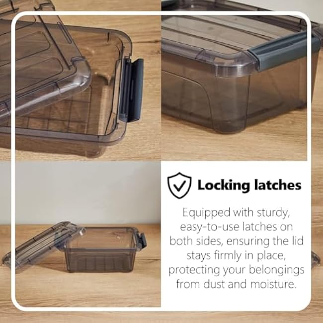 Tribello Small Storage Container Bin With Lids, 1.25Q Mini Plastic Storage Container With Latching Lids For Organizing - Tinted - (8¡¯' x 6¡± x 3¡±) 1.25 Quart - Set of 6 - Made in EU