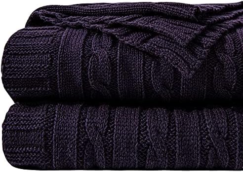 NTBAY 100% Pure Cotton Cable Knit Throw Blanket, Super Soft Warm 130x170 Knitted Throw Blanket for Couch, Sofa, Chair, Bed - Extra Cozy, Machine Washable, Comfortable Home Decor, Purple, 130x170 cm