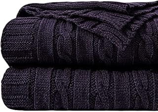NTBAY 100% Pure Cotton Cable Knit Throw Blanket, Super Soft Warm 130x170 Knitted Throw Blanket for Couch, Sofa, Chair, Bed - Extra Cozy, Machine Washable, Comfortable Home Decor, Purple, 130x170 cm