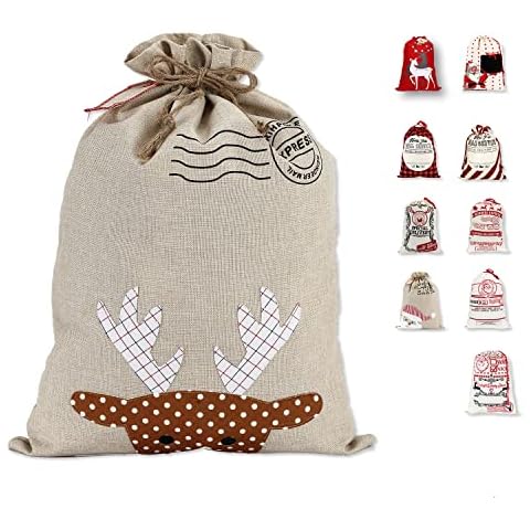 LessMo Christmas Santa Sack, Large Canvas Bag with Drawstring, [Place to Write Wishes] Reusable Event Party Supplies Cotton Bag Party Favors for Large Xmas Package Storage Cover