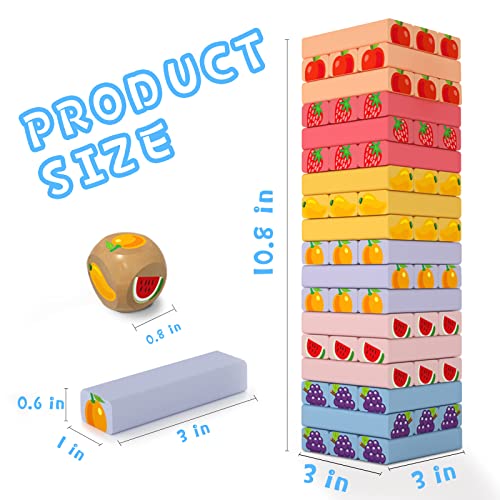 Gentle Monster Wooden Stacking Board Games, 54 Pcs Fruit Colored Tower Building Blocks Games For Kids, Wood Balancing Blocks Montessori Toy Gift For Boys Girls #TOP6