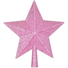 10 Inch Christmas Tree Topper, Pink Star Tree Topper Glittered Christmas Tree Decorations for Indoor Home Decor Pink