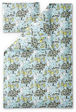 Finlayson Celebration Moomin Duvet Cover Set with Pillow Case for Babies 85 x 125 cm, Cotton, Light Blue/Grey, 41 x 29 x 39 cm