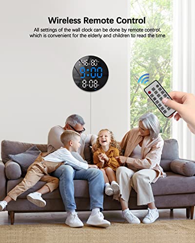 Jofomp 10" Digital Wall Clock With Large Display - Modern Plug-In Silent Clock For Living Room Decor - Remote Control/Dimmer/Temp/Humidity/Dst/Battery Backup - 12/24H (Blue) #TOP2