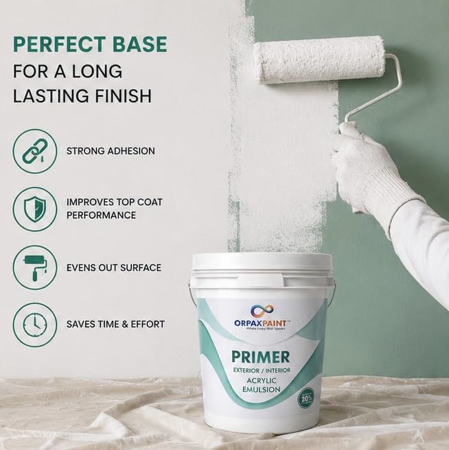 Image of Acrylic Emulsion Primer | Interior & Exterior Wall Primer | Water-Based Acrylic Primer | Excellent Coverage | Strong Adhesion | Low VOC | 10 Ltr