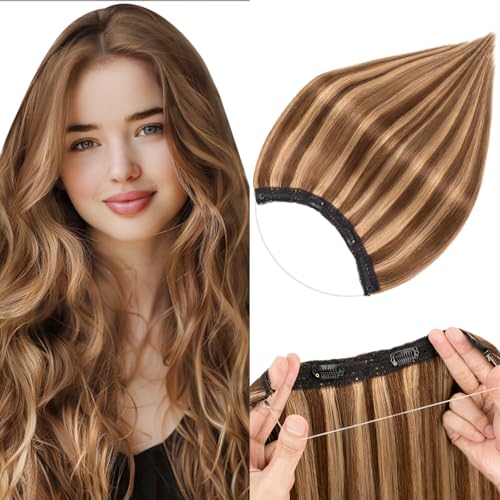 Wire Hair Extensions,S-noilite Wire Hair Extensions 100% Real Human Hair, Human Hair Clip in Extensions for Women,Thicker Weft 18 Inch(80g) Medium Brown Mixed Dark Blonde