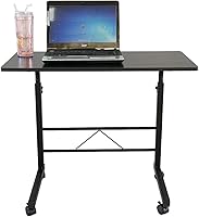 Vista 11 de Mesa auxiliar móvil, carrito de escritorio para laptop, mesa ajustable sobre la cama con ruedas, soporte de computadora para cama, sofá, sala