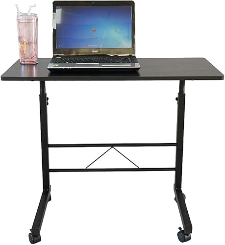 Miniatura 5 de Mesa auxiliar vintage en forma de C con ruedas, mesa de sofá para laptop, tableta, café, aperitivos (31.5 in, estilo 2, negro)