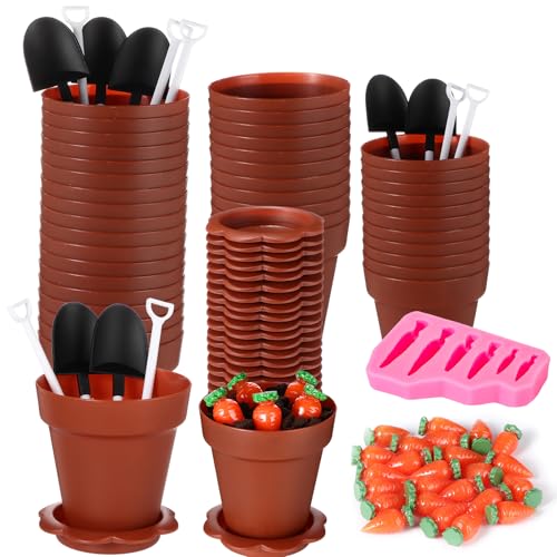 Vesici 24 Packs Easter Party Supplies, Dessert Cups with Spoons Mini Flower Pots Carrot Figures Easter Cupcake Accessories for Bunny Party Carrot Chocolate Mousse Cake Fruit Trifles Pudding