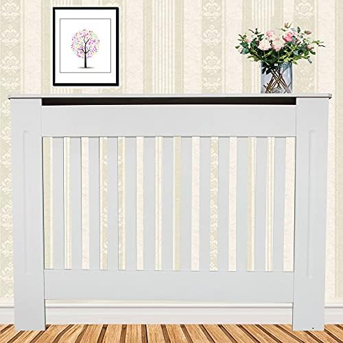 BRIEFNESS White Radiator Cover Modern Painted Vertical Style Slats MDF Living Room Cabinet, Radiator Shelves, Traditional Heater Hide-Out Cover for Hallway Bedroom Furniture - Medium