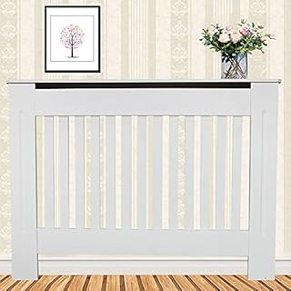 BRIEFNESS White Radiator Cover Modern Painted Vertical Style Slats MDF Living Room Cabinet, Radiator Shelves, Traditional Heater Hide-Out Cover for Hallway Bedroom Furniture - Medium