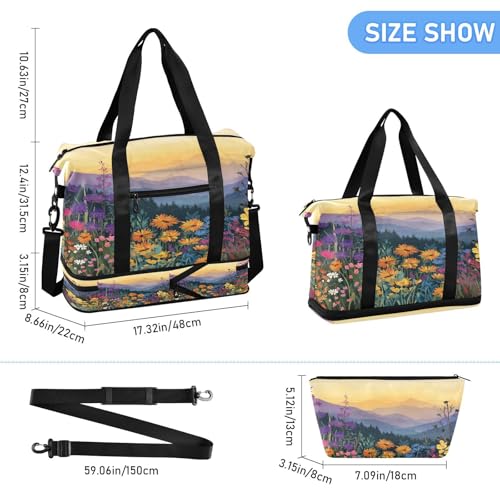Flowers Orange Duffel Bag for Women Men Gym Bag with Shoe Compartment Wet Pocket Carry On Weekender Overnight Bags for Hospital Gym Travel3