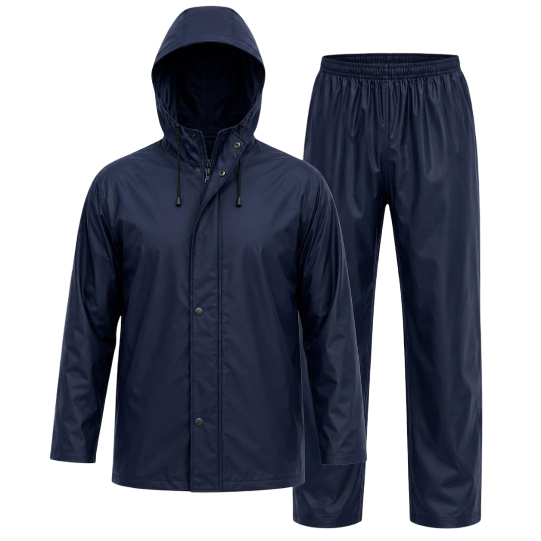 Krystle Waterproof Rain Suit for Men & Women | Hooded PVC Coated Jacket & Pant Set | Windproof Leak-Resistant Rainwear for Bike Riding, Travel, Camping & Outdoor Use | (Blue,Multisize)-image-39