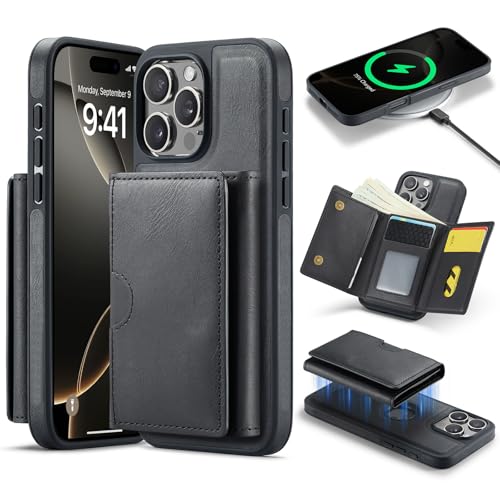 Coque iPhone 16 Pro Asuwish portefeuille magnétique amovible noir