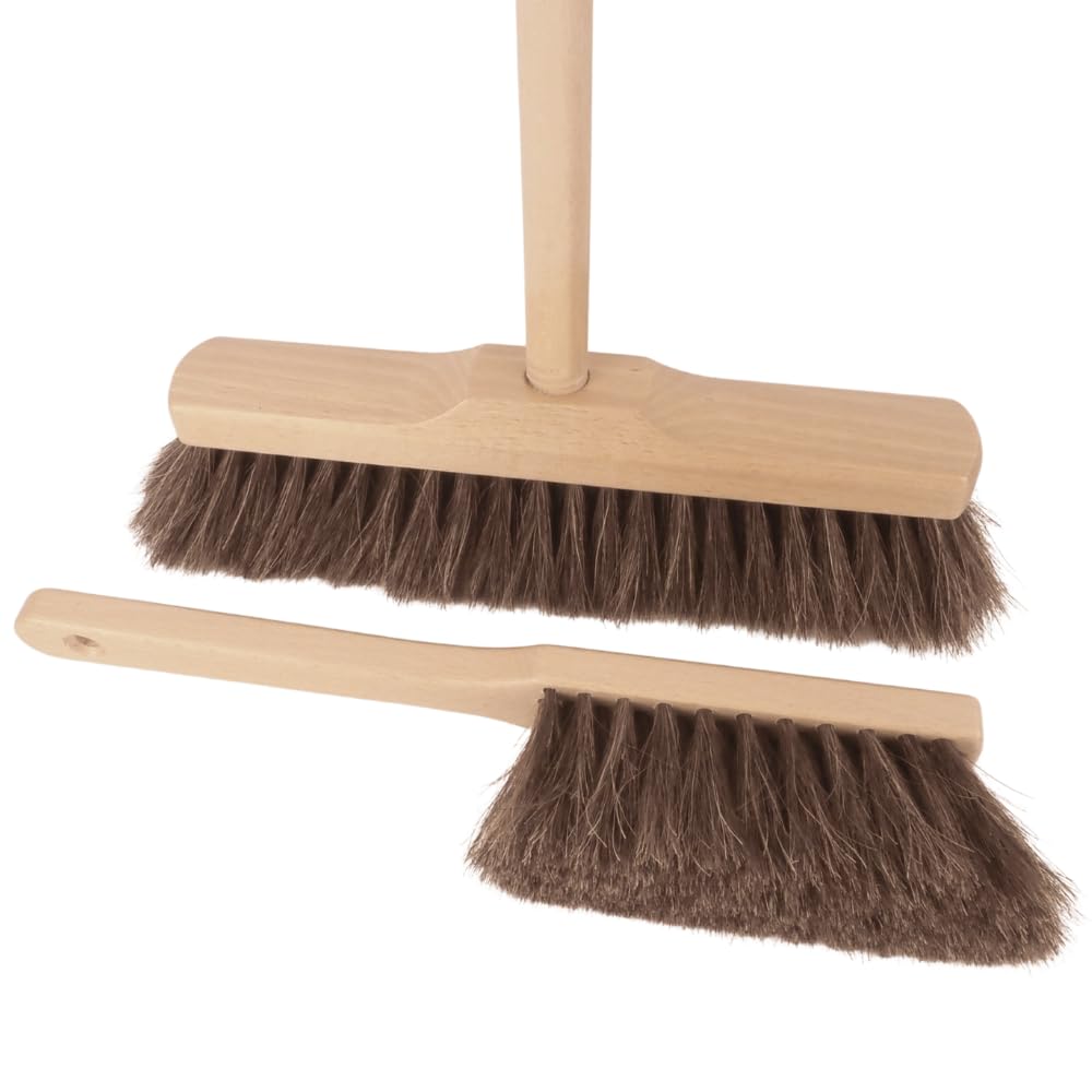 Kehrset mit Besen 120 cm Stiel Handfeger Natur Rosshaar Bodenkehrer Set Haushalt