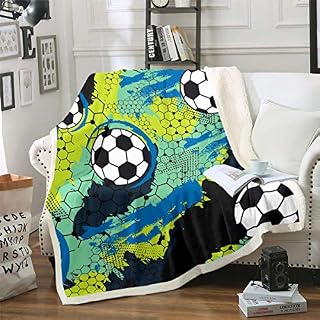Loussiesd Boys Football Fleece Blanket Sports Theme Sherpa Throw Blanket for Sofa Bed Soccer Ball Design Plush Blanket Colorful Fuzzy Blanket Baby 30"x40"