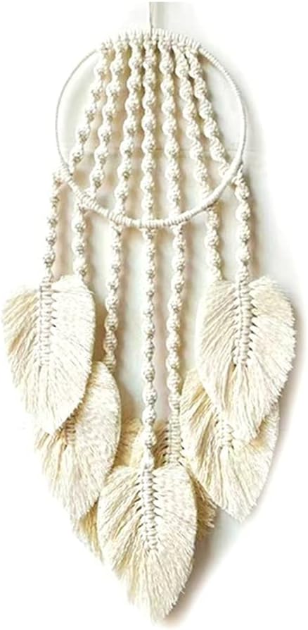 Handmade Woven Wind Chimes Hanging Pendant Leaf Dreamcatcher Home Wall Art Hanging Decoration (Color : Creamy-White) (Creamy White)
