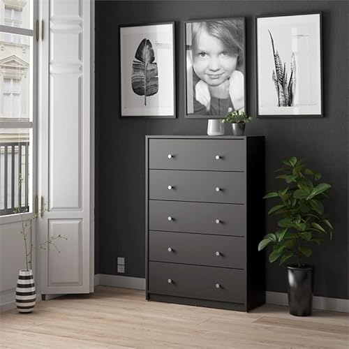 Pemberly Row Contemporary Tall 5 Drawer Slim Dresser Chest/Bedroom Dresser In Black, 12" Depth #TOP1