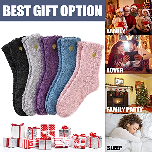 Image of CHOWISH Womens Fuzzy Slipper Socks Super Soft Microfiber Fluffy Cozy Winter Warm Fuzzy Crew Socks