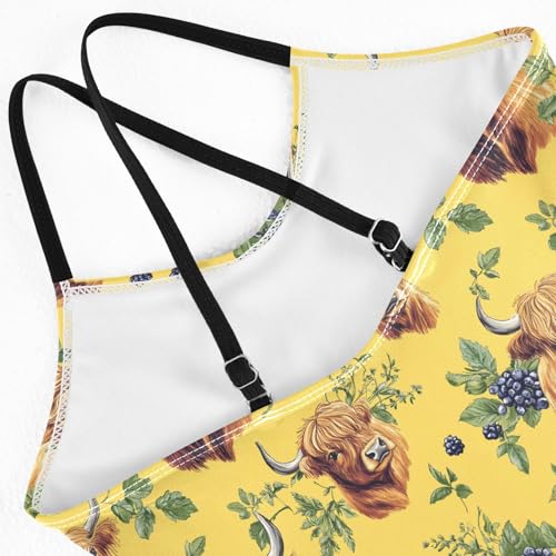 senya Girls Swimsuits One-Piece Swimwear Tie Bathing Suit Beach Summer Round Neck 7-8T Highland Cattle Blueberry Pattern4