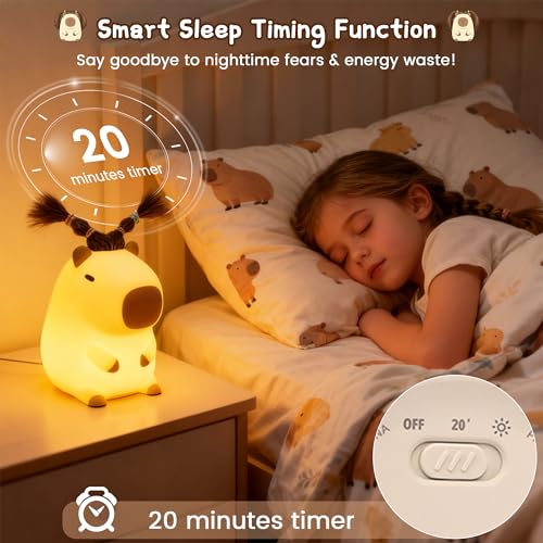 Image of FAMIDUO Cute Capybara Night Light, DIY Hairstyle & Squishy Silicone Lamp | Rechargeable Tap-Control Bedside Lamp,Soft Squishy Silicone Nursery Light for Boys & Girls,Cute Room Decor,Funny Xmas Gift
