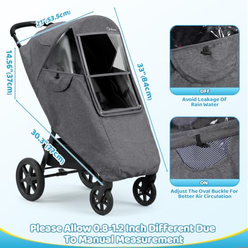 Image of Clear Stroller Rain Cover, Universal Fit, Side Ventilation, Gray