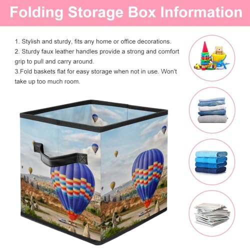 Cube de rangement en tissu avec motif montgolfières et poignées intégrées - 4