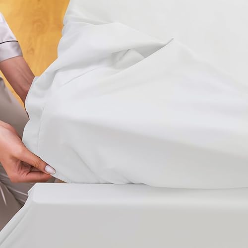 Miniatura 8 de JOLLYVOGUE Sábanas de cama King de 4 piezas, juego de sábanas blancas para dormitorio con 14 bolsillos profundos, sábanas refrescantes con 1 sábana