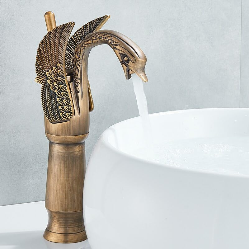 Grifo mezclador agua fría y caliente para lavabo vintage en color oro de lujo