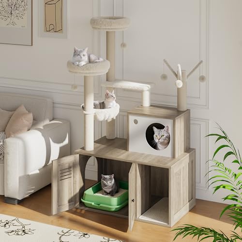 Árbol moderno para gatos con caja de arena oculta miniatura 2