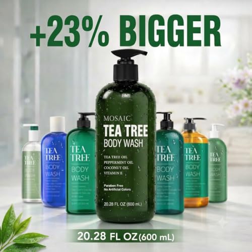 Image of AnatoliaDaphne Tea Tree Body Wash and Shower Gel with Vitamin E for Jock Itch, Eczema, Ringworm, Body Odor, Body Wash Women & Men with Added Body Oils,LARGE 20.2 FL Oz Bottle (Tea Tree, Pack of 2)