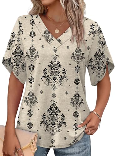 Image of WIHOLL Womens Summer Tops Short Petal Sleeve Shirts Fashion V Neck Womens Clothing