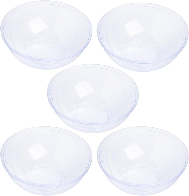 STACKABLES ~ Pack of 5 175oz - 12" Large Round Serving Bowl ~ Multi-Use Clear Plastic Salad Bowl Set ~ Elegant Large Party Bowls