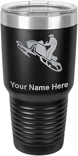LaserGram 30oz Vacuum Insulated Tumbler Mug, Snowmobile, Personalized Engraving Included (Black)
