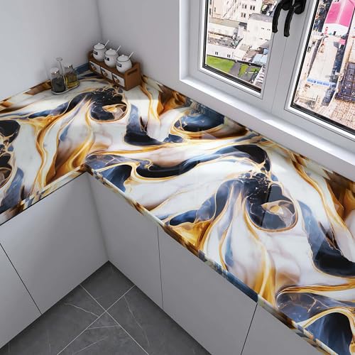 Image of Marble Wallpaper Peel & Stick Blue Gold Design Waterproof Self Adhesive Vinyl Sheet for Kitchen Countertop Cabinets Bathroom Removable Decorative Roll (60X200 CM) Pack of 1