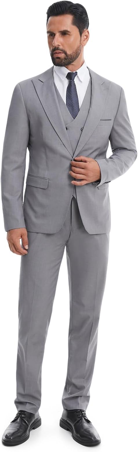 Costume Homme 3 Pièces Mariage Business Slim Fit Smoking à Un Bouton à la Mode Blazer Veste et Pantalon Gilet à Double Boutonnage
