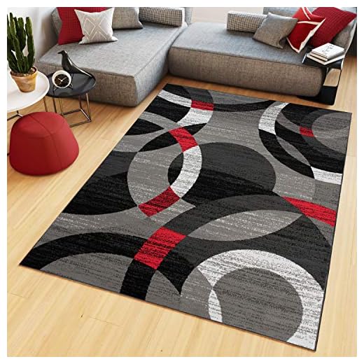 TAPISO Maya Tapis Poil Court Moderne Gris Noir Rouge Moucheté Géométrique Motif Cercle Tapis Salon Chambre Salle à Manger Adulte Bureau Oeko-TEX Résistant 120 x 170 cm