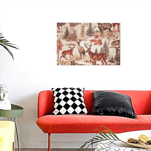 Œuvre d'art pour décoration murale d'intérieur ours et cerf KKLWEGU
