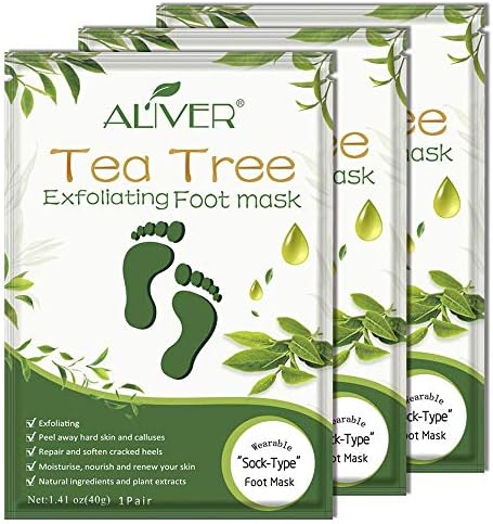 Foot Peel Mask, Exfoliating Feet Peeling Mask for Baby Soft Skin, Removes Dead Skin & Calluses 3 Pack (Tea Tree)