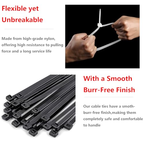 12 Inch Heavy Duty Zip Ties, 0.3 Inch Wide 120LBS Tensile Strength, Self-Locking Black Nylon Cable Ties for Outdoor Indoor Use, Home Office Garden Automotive Wire Cord Management,by VIKTONIK by VIKTONIK - Image 4