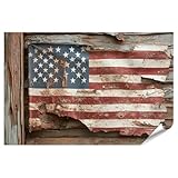 islandburner Prime XXL Bild Poster Verwitterte Amerikanische Flagge an Holzwand für Wohnzimmer Patrioten Bürgerbüro Premium Bilder Fotodruck