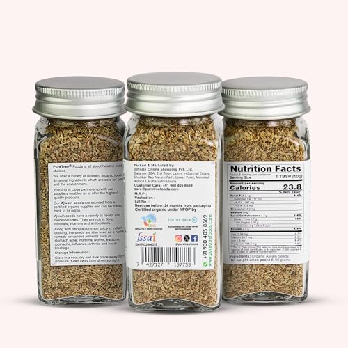 Image of Pure Tree Certified Organic Carom Seeds | 60 g | Glass Jar | Ajwain Seeds | Omam | Vamu | Ajowan | Ayamodakam Seeds Rich In Antioxidants