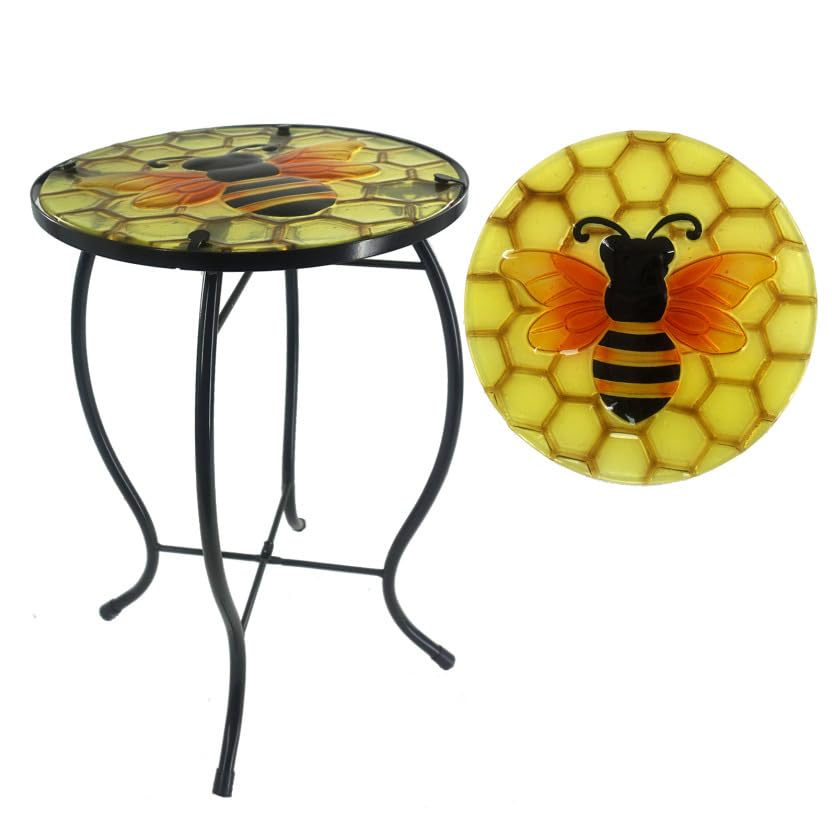 12'' Hand-Painted Bee Side Table w/ Iron Stand