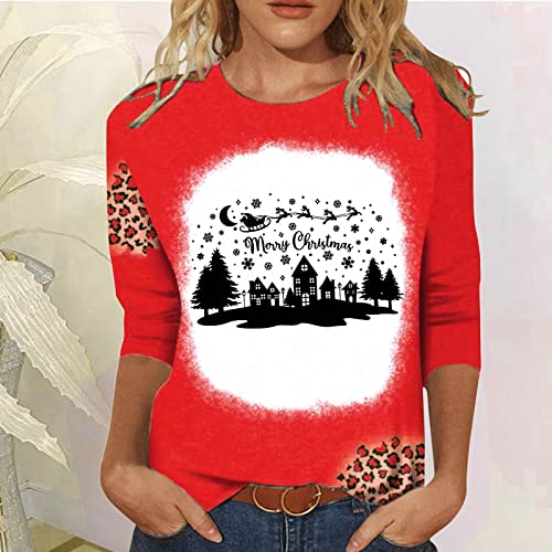 Ugly Christmas Sweater For Women New Year 2023 Funny Cute Gnome Print Crewneck Sweatshirts 3/4 Sleeve Fall Tee Shirts #TOP1