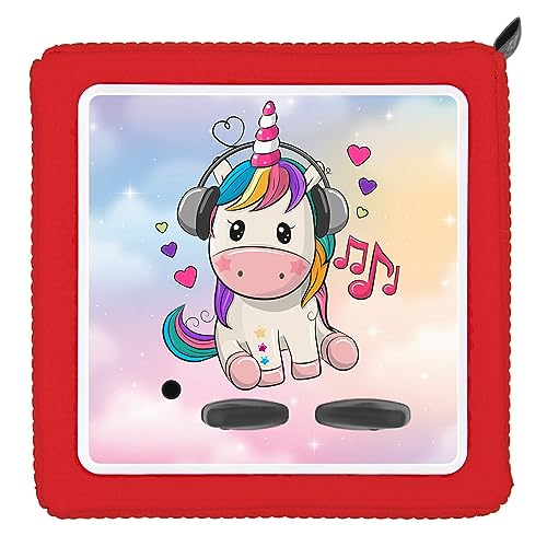 Punalu Schutzfolie für Toniebox, Einhorn mit Kopfhörer zauberhafter Hintergrund, selbstklebend, Wasser- und Kratzfest, Einhörner Toniebox Aufkleber